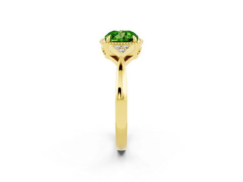 Yellow gold Cushion Cut Peridot Halo Ring with Tapered Band and Four-Prong Setting_2