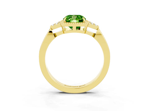 Yellow gold Cushion Cut Peridot Halo Ring with Tapered Band and Four-Prong Setting_3
