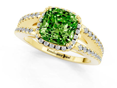 Yellow gold Cushion Cut Peridot Halo Split Shank Engagement Ring_13