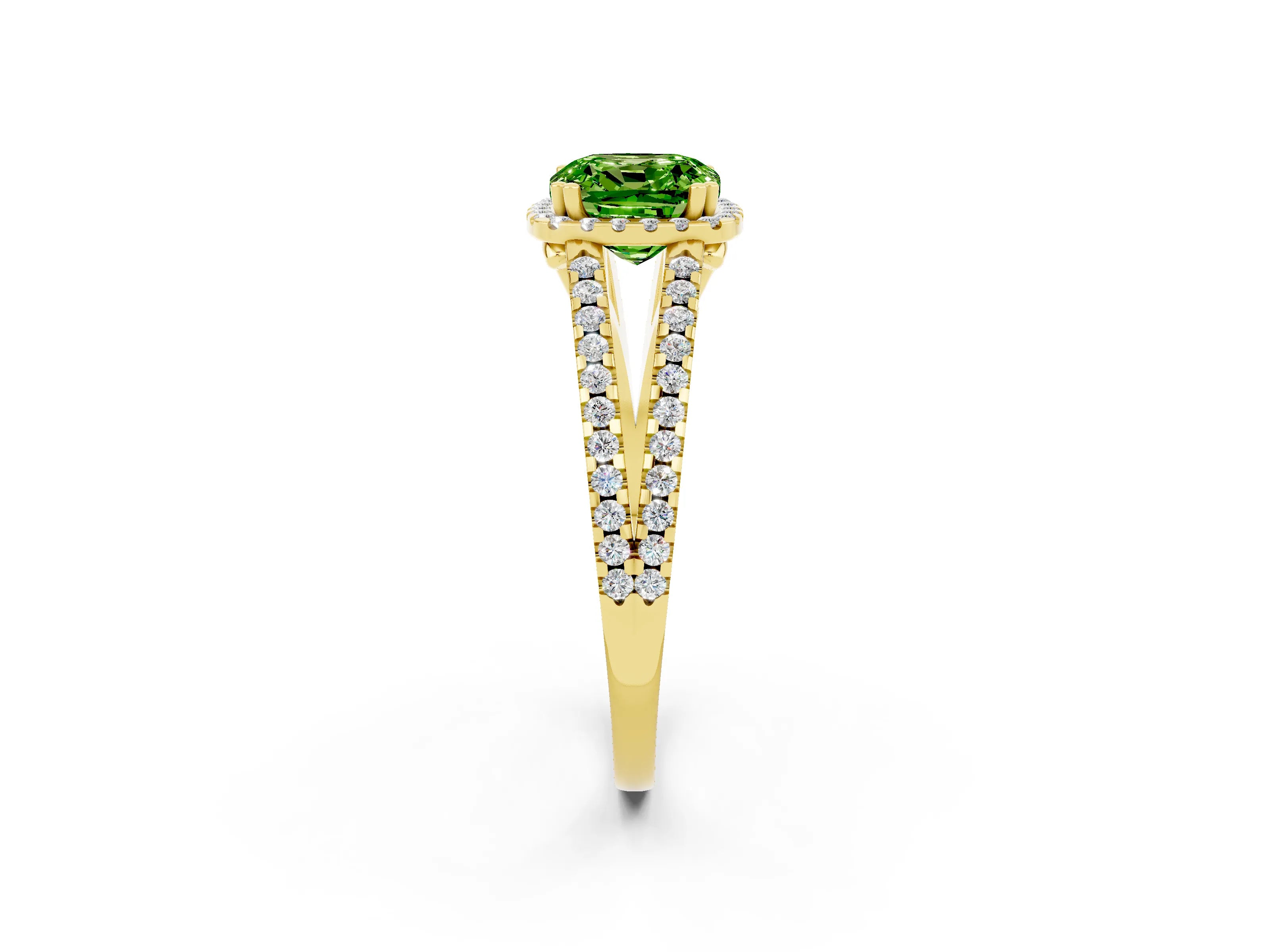 Yellow gold Cushion Cut Peridot Halo Split Shank Engagement Ring_14