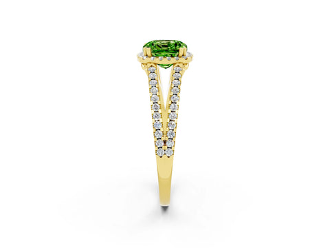 Yellow gold Cushion Cut Peridot Halo Split Shank Engagement Ring_14