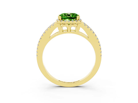 Yellow gold Cushion Cut Peridot Halo Split Shank Engagement Ring_15