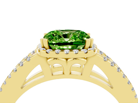 Yellow gold Cushion Cut Peridot Halo Split Shank Engagement Ring_16