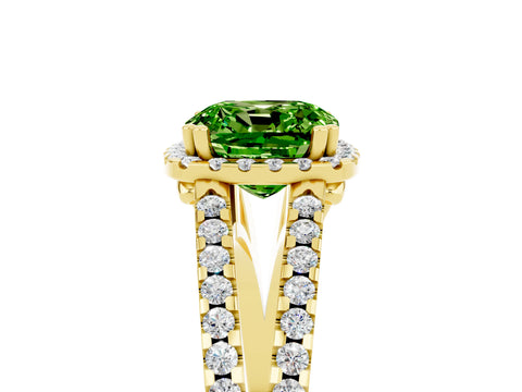 Yellow gold Cushion Cut Peridot Halo Split Shank Engagement Ring_17