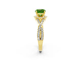 Yellow gold Cushion Cut Peridot Halo Twist Band Solitaire Prong Setting Ring_2