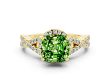 Yellow gold Cushion Cut Peridot  Halo Twist Band Solitaire Prong Setting Ring_24