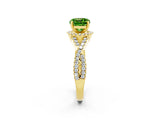 Yellow gold Cushion Cut Peridot  Halo Twist Band Solitaire Prong Setting Ring_26