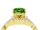 Yellow gold Cushion Cut Peridot  Halo Twist Band Solitaire Prong Setting Ring_28