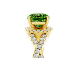 Yellow gold Cushion Cut Peridot  Halo Twist Band Solitaire Prong Setting Ring_29