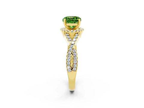 Yellow gold Cushion Cut Peridot Halo Twist Band Solitaire Prong Setting Ring_2