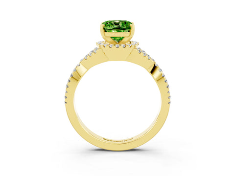 Yellow gold Cushion Cut Peridot Halo Twist Band Solitaire Prong Setting Ring_3