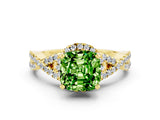 Yellow gold Cushion Cut Peridot  Halo Twist Band Solitaire Prong Setting Ring_42