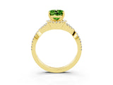 Yellow gold Cushion Cut Peridot  Halo Twist Band Solitaire Prong Setting Ring_45