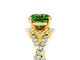 Yellow gold Cushion Cut Peridot  Halo Twist Band Solitaire Prong Setting Ring_47