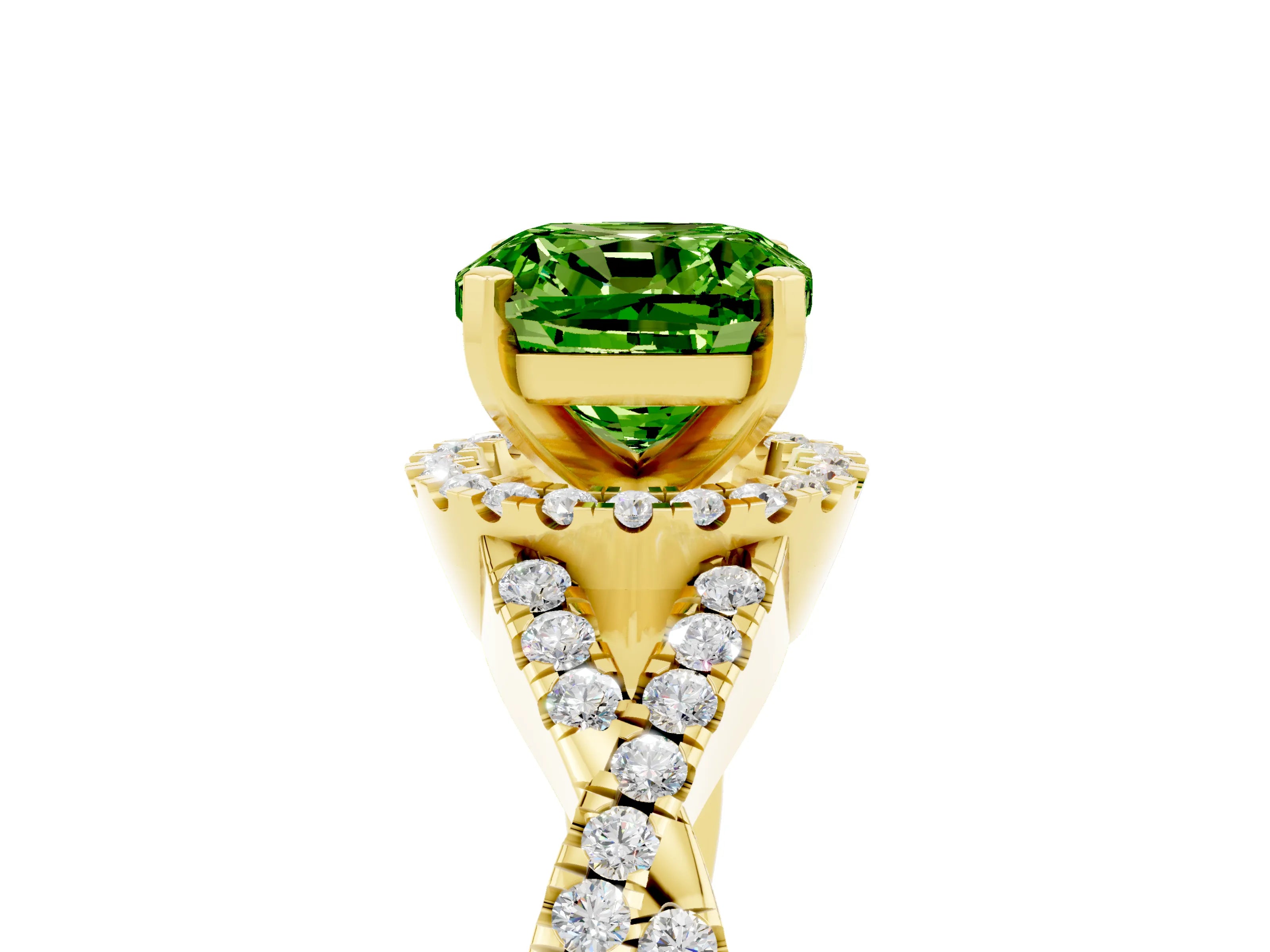 Yellow gold Cushion Cut Peridot Halo Twist Band Solitaire Prong Setting Ring_5