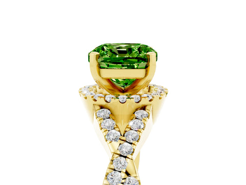 Yellow gold Cushion Cut Peridot Halo Twist Band Solitaire Prong Setting Ring_5