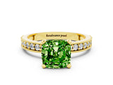 Yellow gold Cushion Cut Peridot Milgrain Pavé Engagement Ring with Four-Prong Setting_12