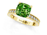 Yellow gold Cushion Cut Peridot Milgrain Pavé Engagement Ring with Four-Prong Setting_13