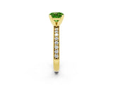 Yellow gold Cushion Cut Peridot Milgrain Pavé Engagement Ring with Four-Prong Setting_14