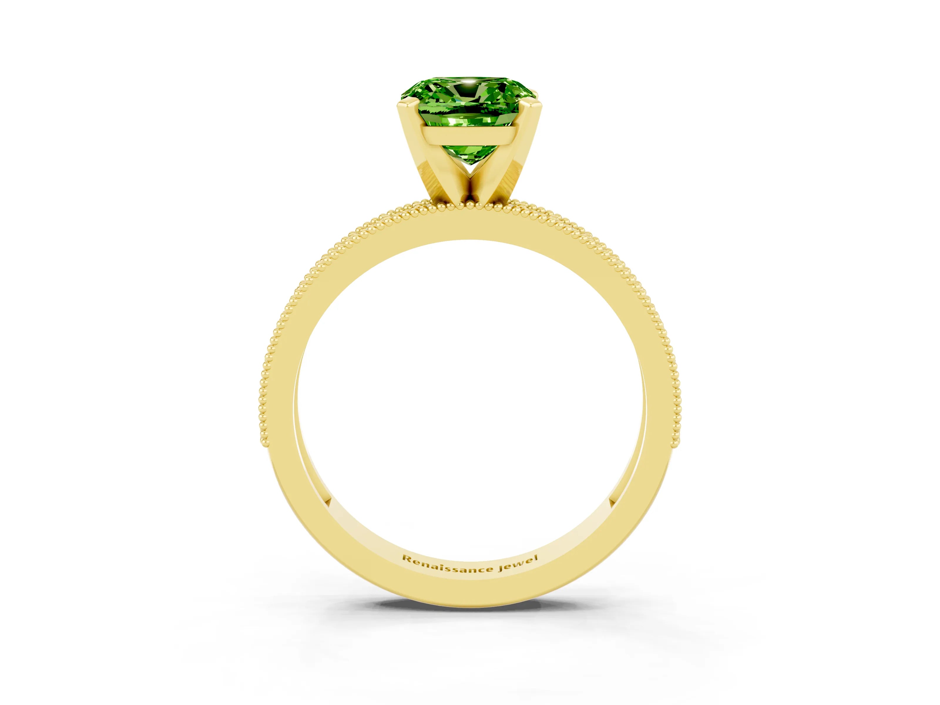 Yellow gold Cushion Cut Peridot Milgrain Pavé Engagement Ring with Four-Prong Setting_15