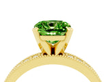 Yellow gold Cushion Cut Peridot Milgrain Pavé Engagement Ring with Four-Prong Setting_16
