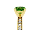 Yellow gold Cushion Cut Peridot Milgrain Pavé Engagement Ring with Four-Prong Setting_17