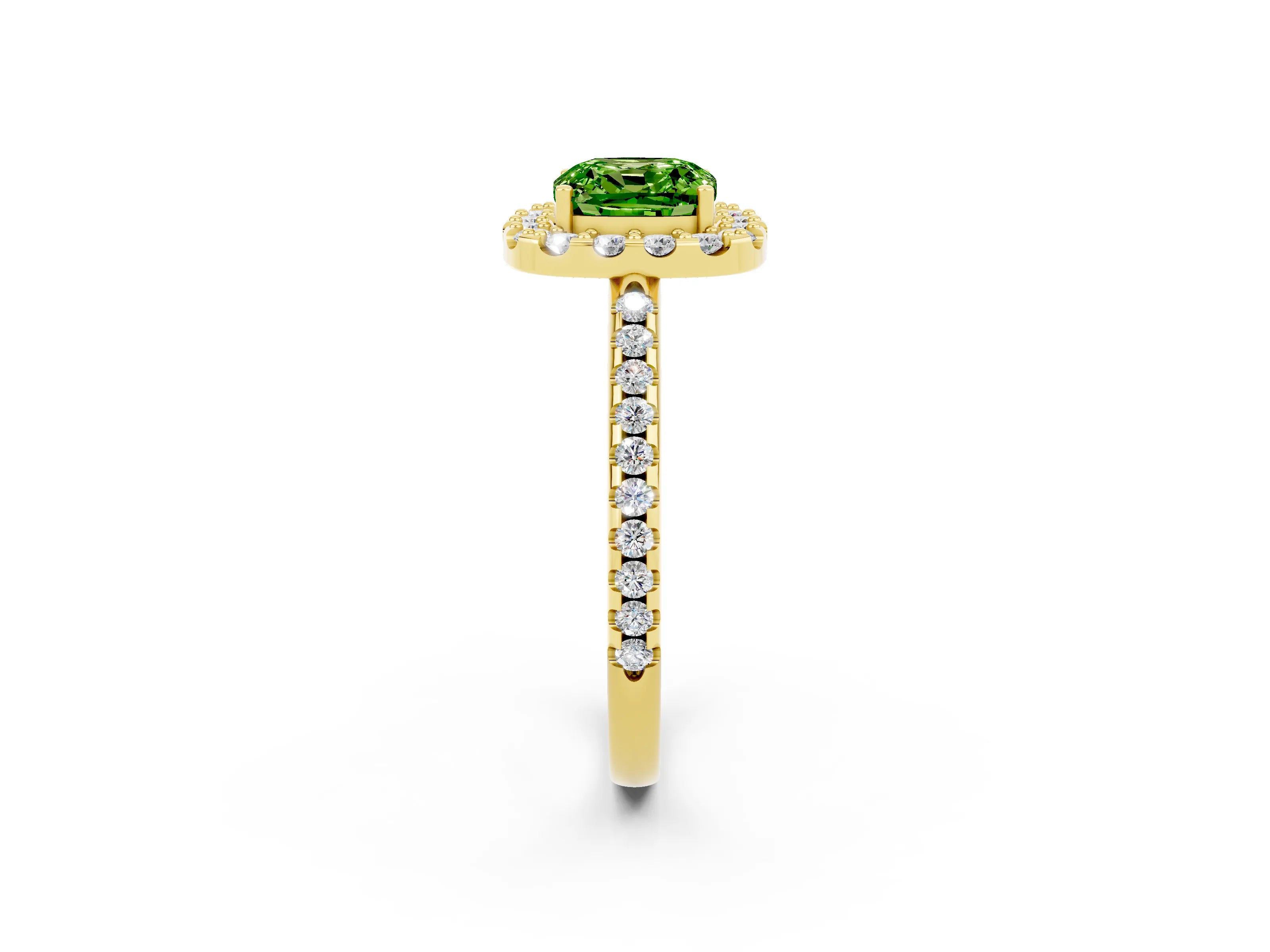Yellow gold Cushion Cut Peridot Pavé Halo Ring with Four-Prong Setting_14