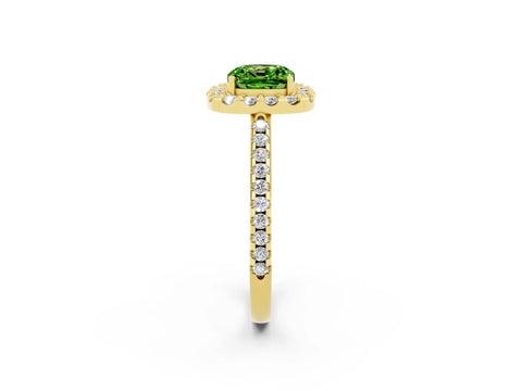 Yellow gold Cushion Cut Peridot Pavé Halo Ring with Four-Prong Setting_14
