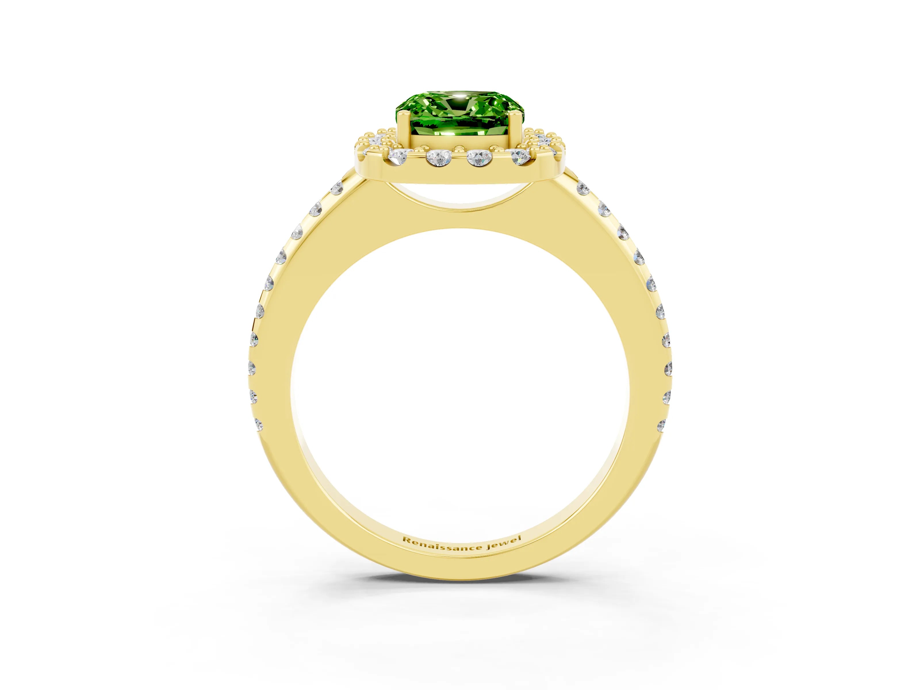 Yellow gold Cushion Cut Peridot Pavé Halo Ring with Four-Prong Setting_15