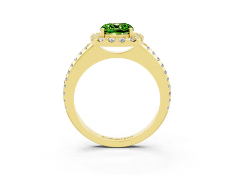 Yellow gold Cushion Cut Peridot Pavé Halo Ring with Four-Prong Setting_15