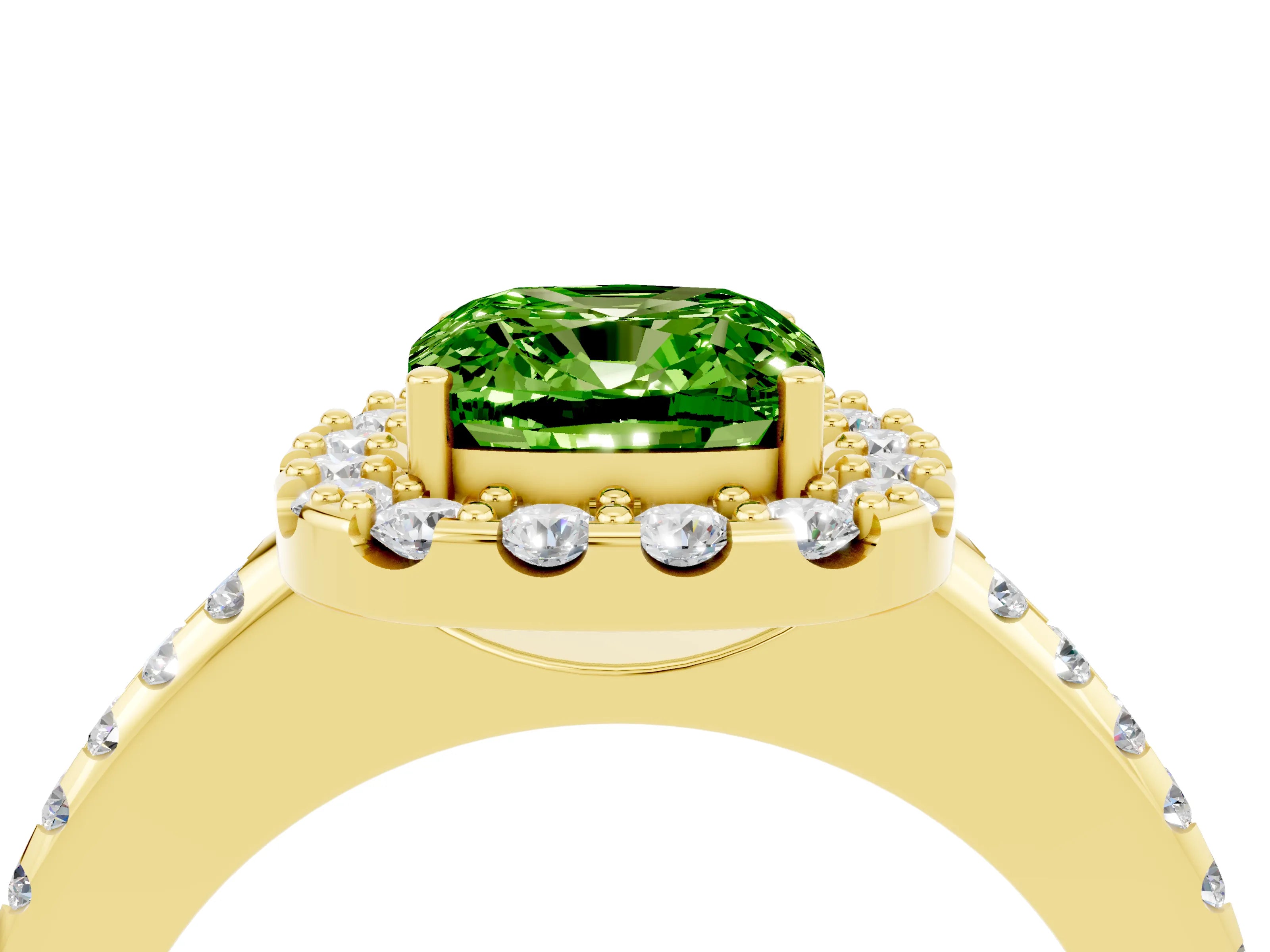 Yellow gold Cushion Cut Peridot Pavé Halo Ring with Four-Prong Setting_16