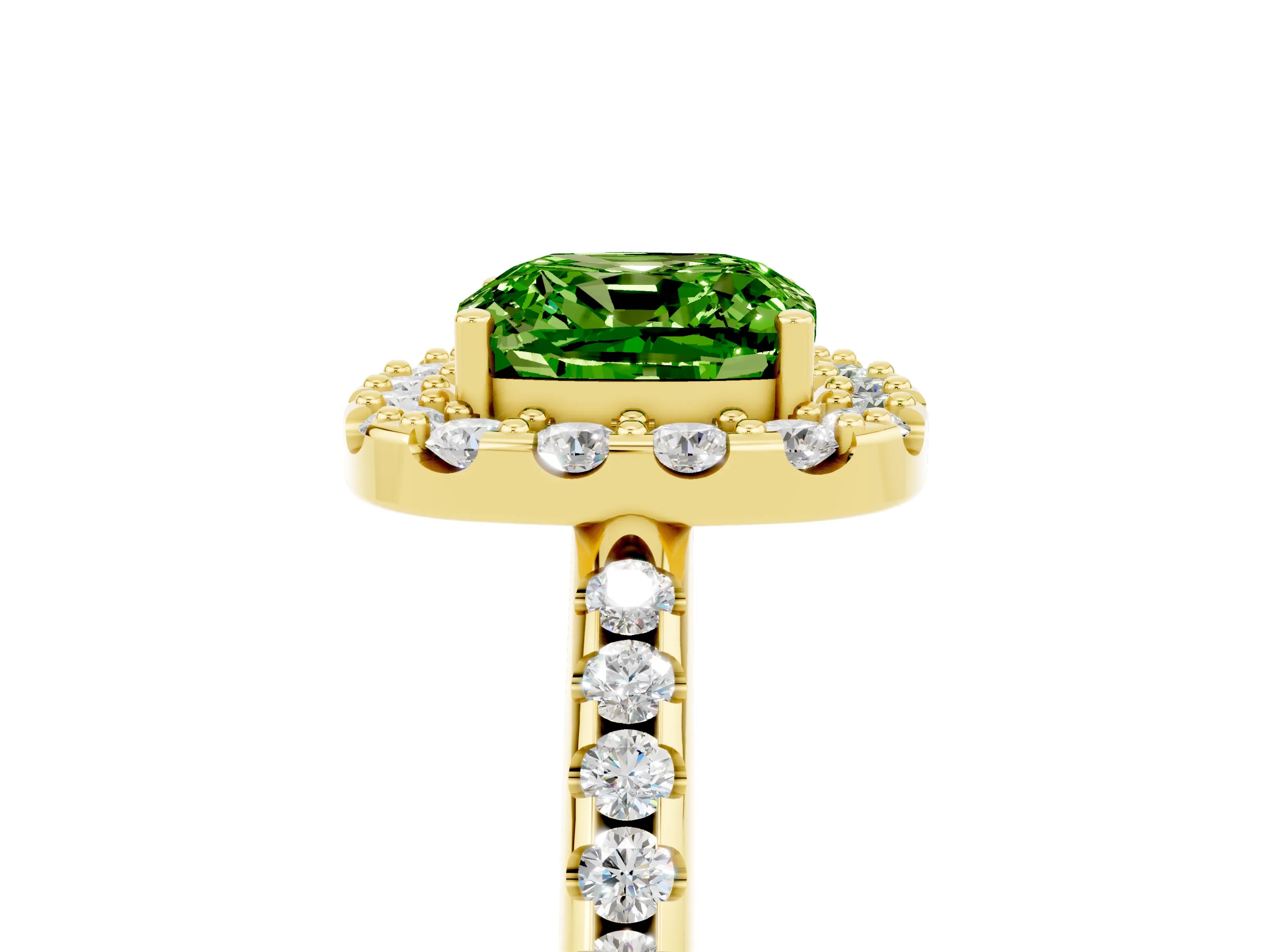 Yellow gold Cushion Cut Peridot Pavé Halo Ring with Four-Prong Setting_17