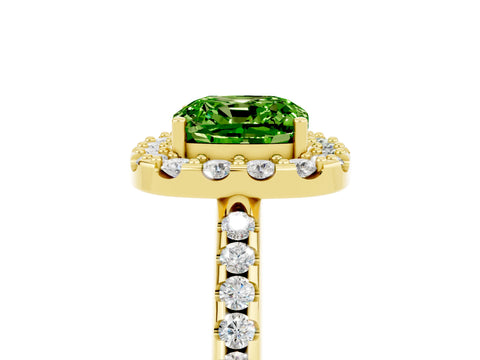 Yellow gold Cushion Cut Peridot Pavé Halo Ring with Four-Prong Setting_17