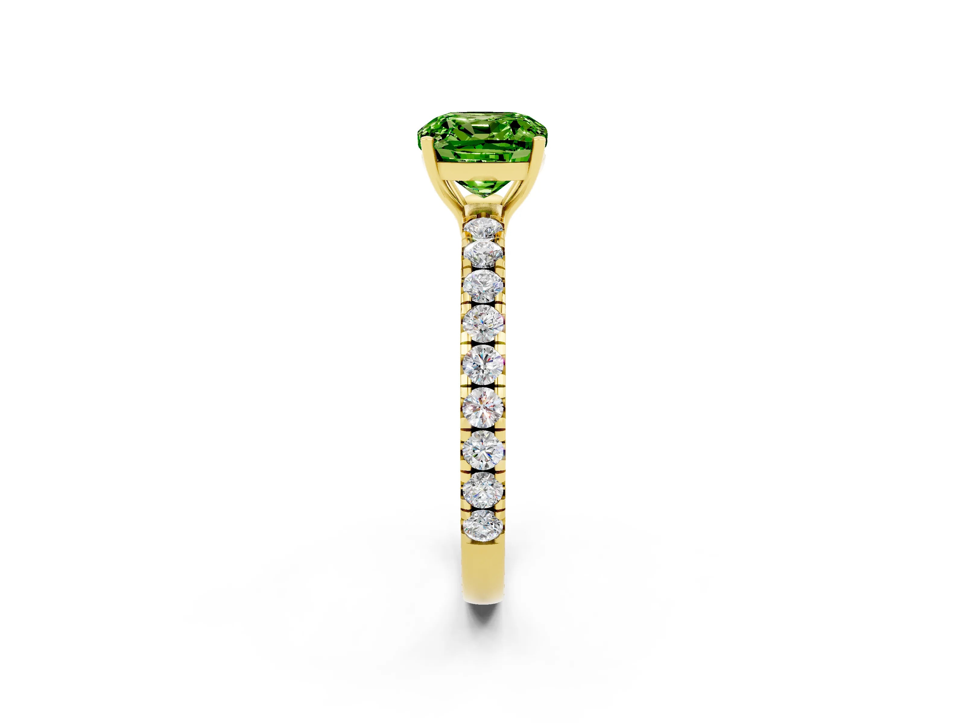Yellow gold Cushion Cut Peridot Pavé Solitaire Engagement Ring with Four-Prong Setting_14