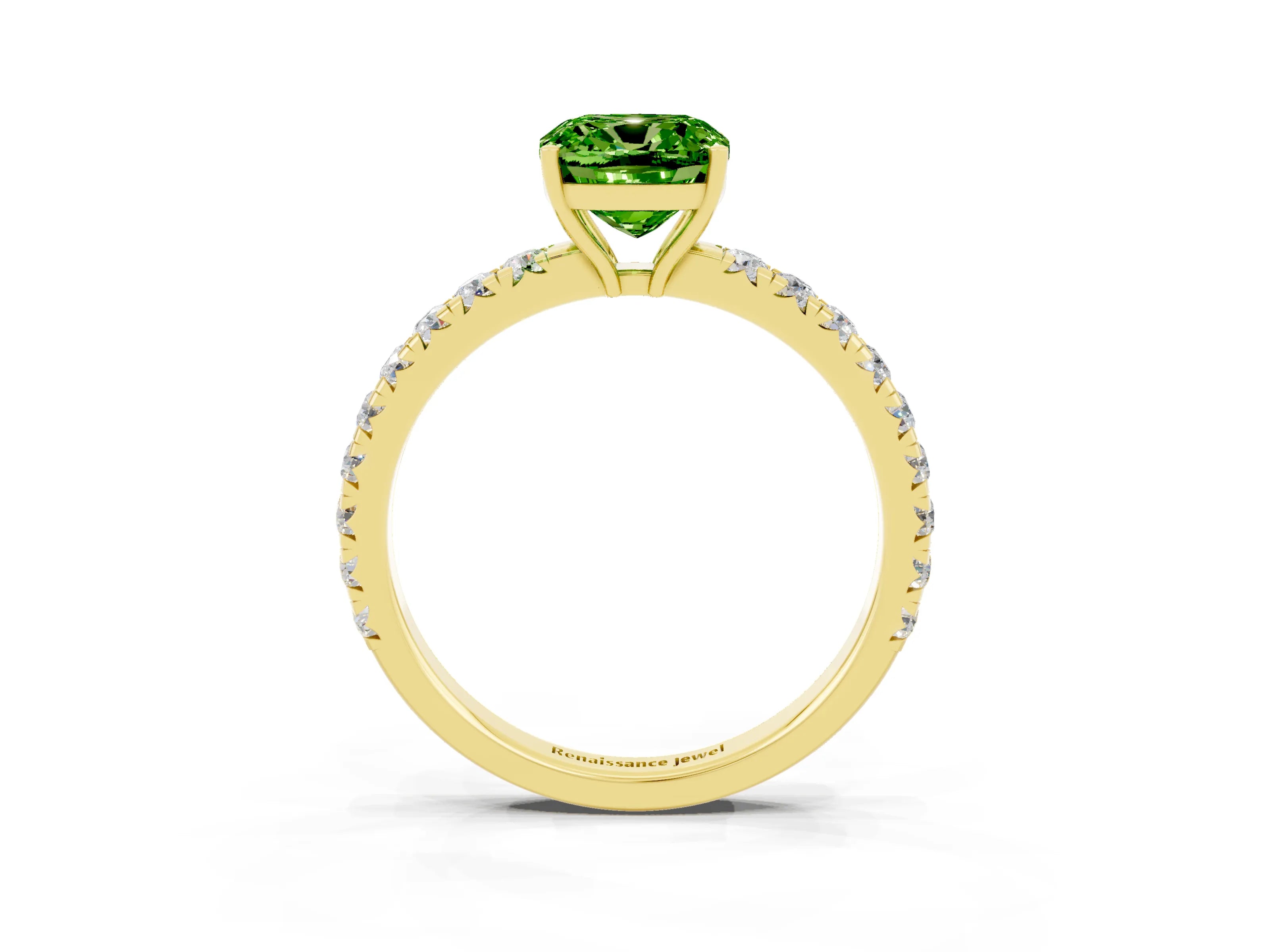 Yellow gold Cushion Cut Peridot Pavé Solitaire Engagement Ring with Four-Prong Setting_15