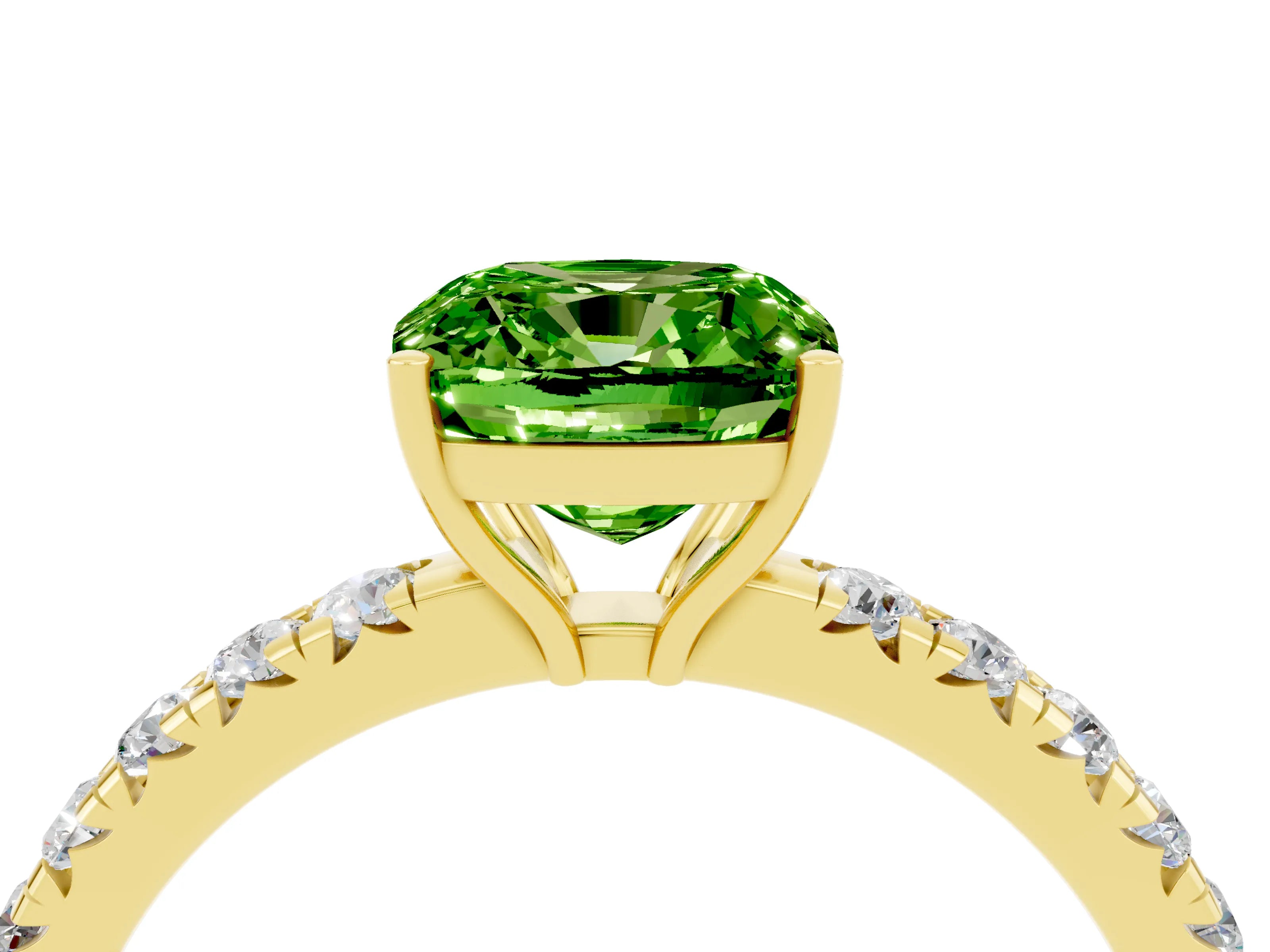Yellow gold Cushion Cut Peridot Pavé Solitaire Engagement Ring with Four-Prong Setting_16