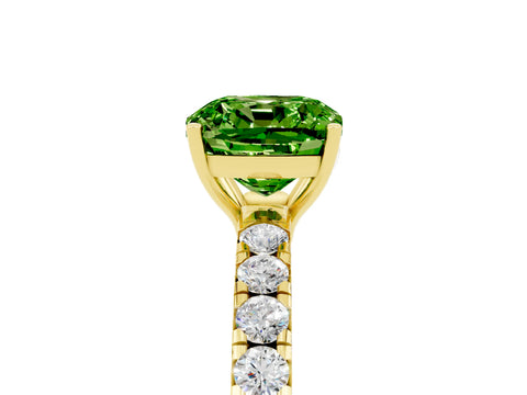 Yellow gold Cushion Cut Peridot Pavé Solitaire Engagement Ring with Four-Prong Setting_17