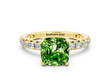 Yellow gold Cushion Cut Peridot Pavé Solitaire Ring with Round Band and Prong Setting_24