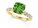 Yellow gold Cushion Cut Peridot Pavé Solitaire Ring with Round Band and Prong Setting_25
