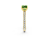 Yellow gold Cushion Cut Peridot Pavé Solitaire Ring with Round Band and Prong Setting_26