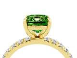 Yellow gold Cushion Cut Peridot Pavé Solitaire Ring with Round Band and Prong Setting_28