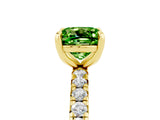 Yellow gold Cushion Cut Peridot Pavé Solitaire Ring with Round Band and Prong Setting_29