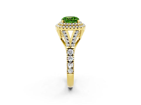 Yellow gold Cushion Cut Peridot Pavé Split Shank Double Halo Engagement Ring_2