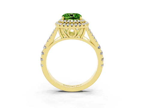 Yellow gold Cushion Cut Peridot Pavé Split Shank Double Halo Engagement Ring_3