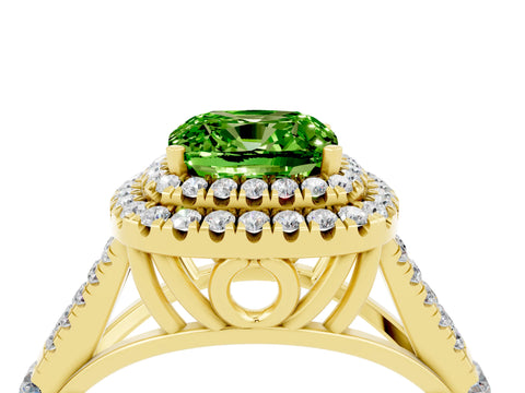 Yellow gold Cushion Cut Peridot Pavé Split Shank Double Halo Engagement Ring_4