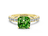 Yellow gold Cushion Cut Peridot Pave Band Solitaire Ring with Four-Prong Setting_24
