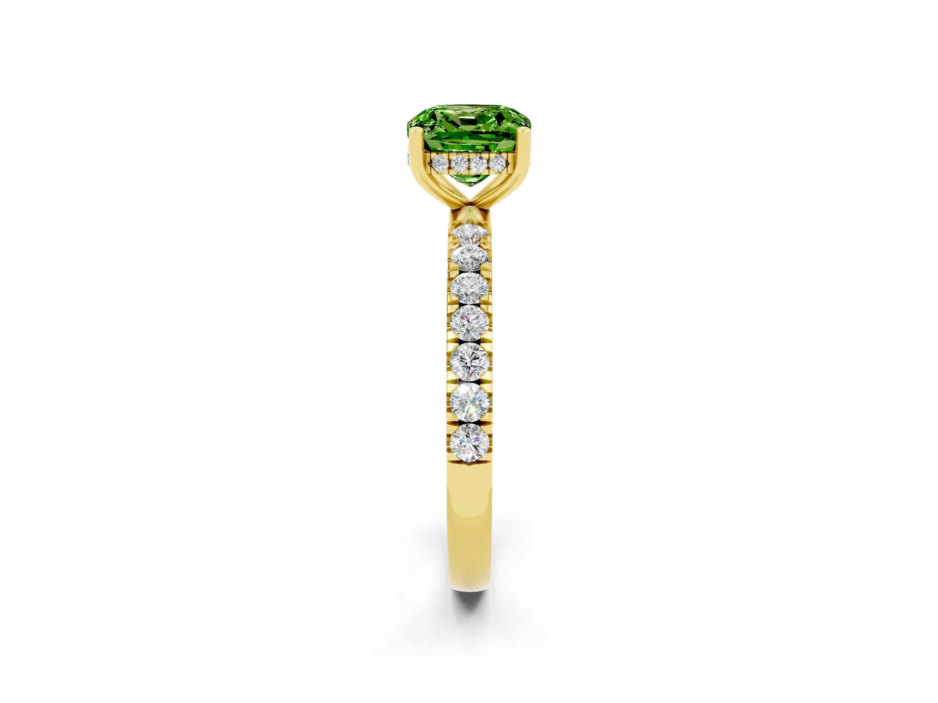 Yellow gold Cushion Cut Peridot Pave Band Solitaire Ring with Four-Prong Setting_26