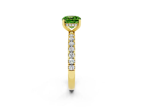 Yellow gold Cushion Cut Peridot Pave Band Solitaire Ring with Four-Prong Setting_26