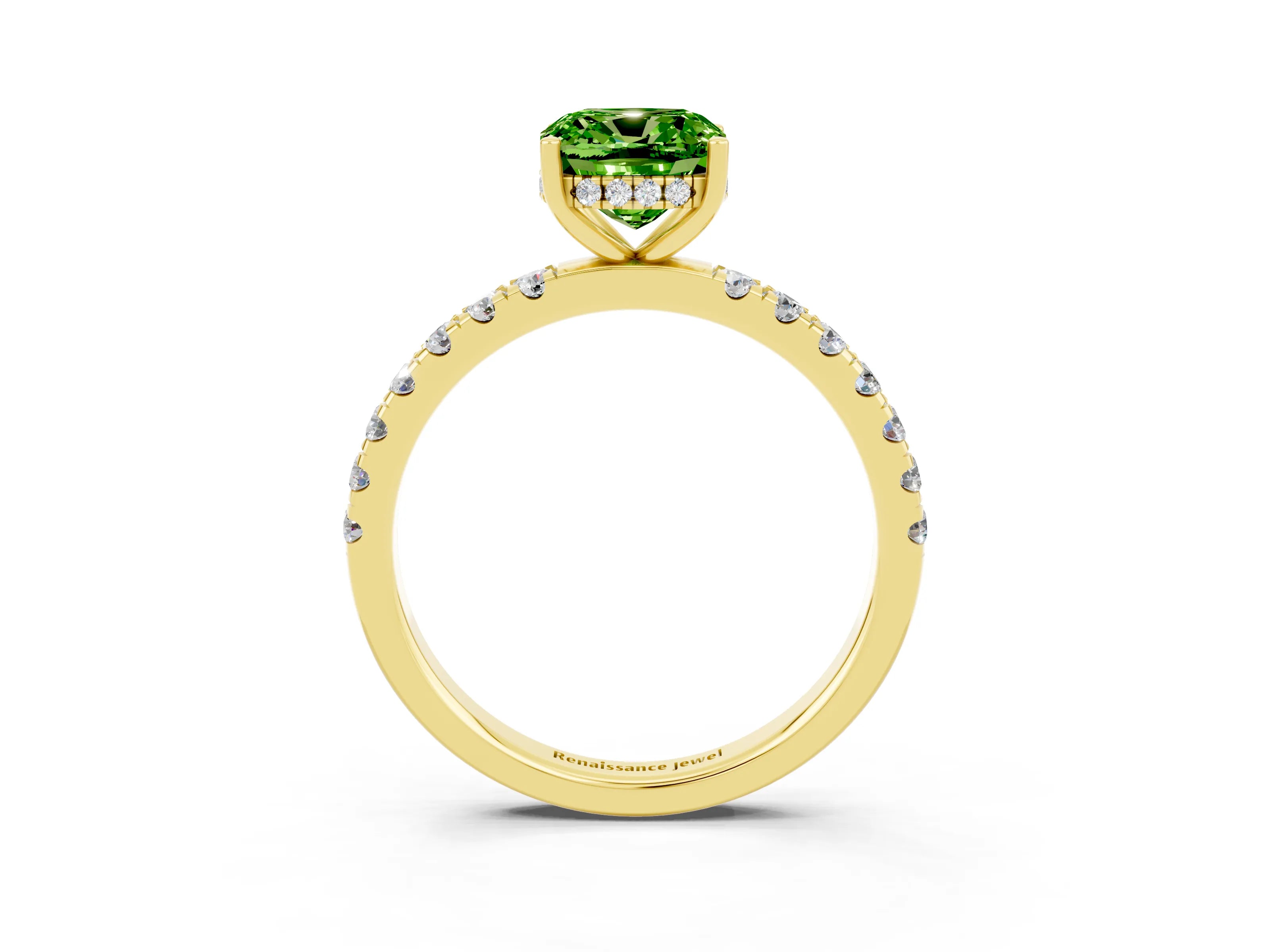 Yellow gold Cushion Cut Peridot Pave Band Solitaire Ring with Four-Prong Setting_27