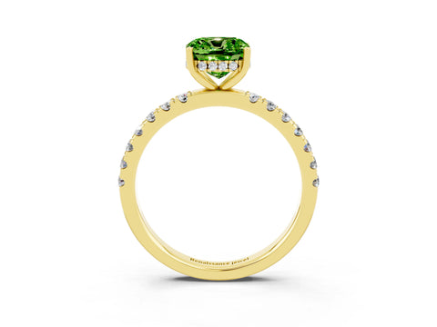 Yellow gold Cushion Cut Peridot Pave Band Solitaire Ring with Four-Prong Setting_27